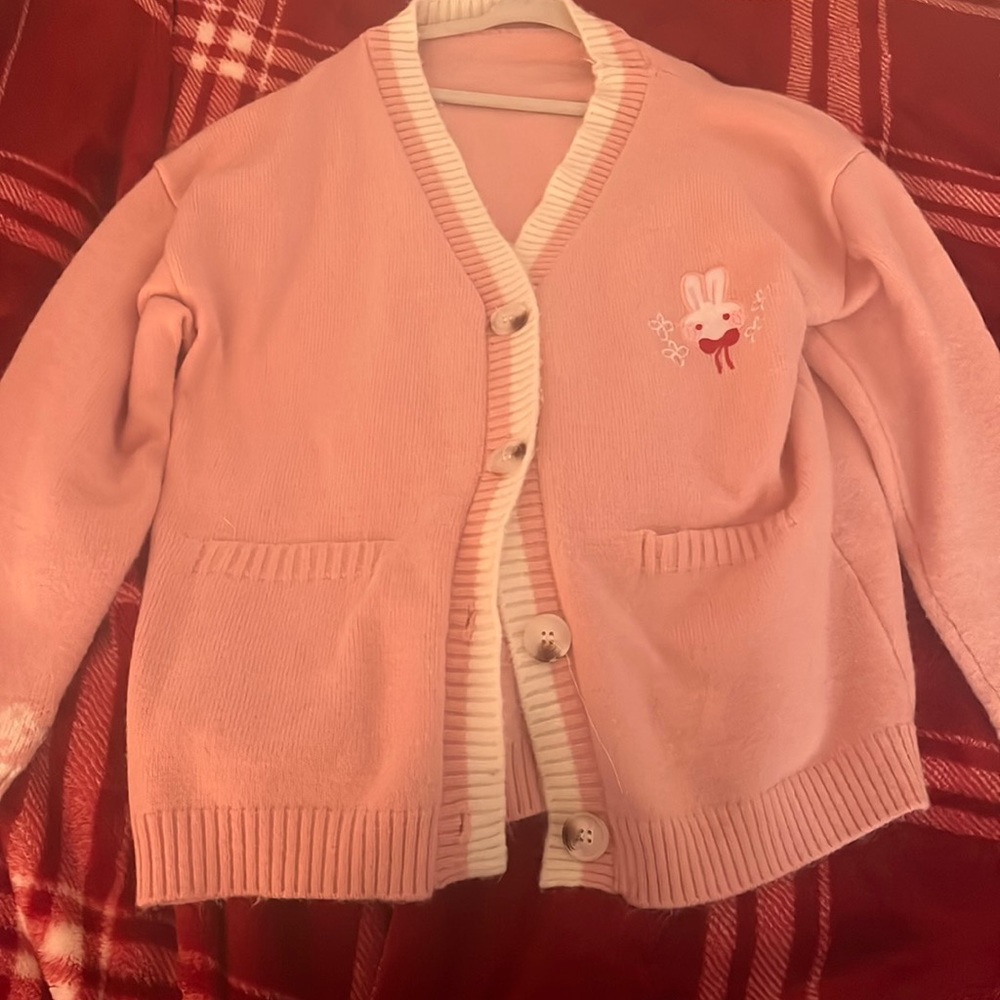 Pink & White Kawaii bunny cardigan